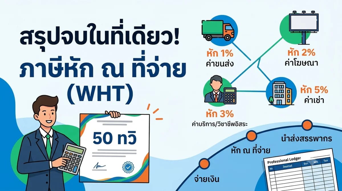 สรุปจบในที่เดียว! ภาษีหัก ณ ที่จ่าย (WHT) แต่ละประเภท หักกี่เปอร์เซ็นต์ ลงบัญชีอย่างไร?